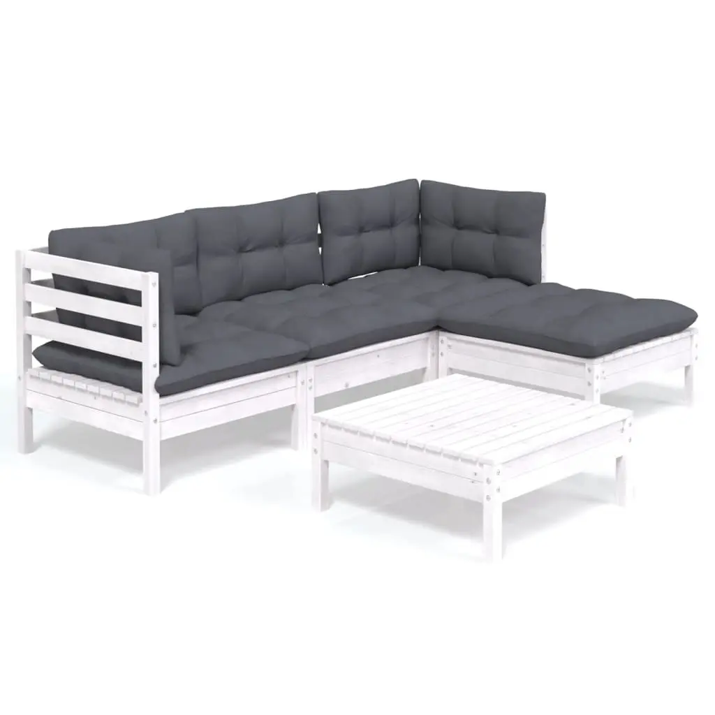 5 Piece Garden Lounge Set with Cushions White Pinewood 3096353 - Furniture
