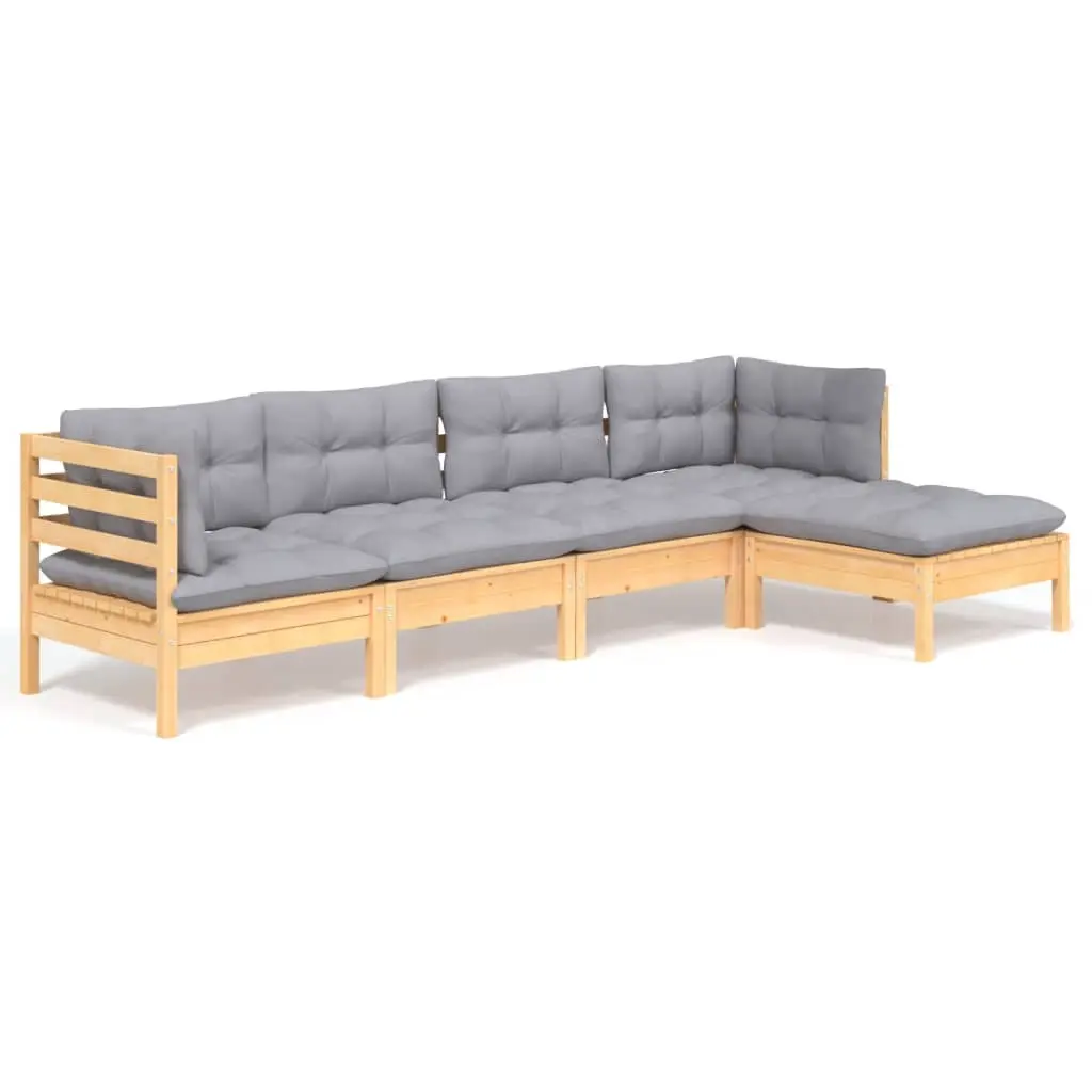 5 Piece Garden Lounge Set with Grey Cushions Pinewood 3096357 - Furniture