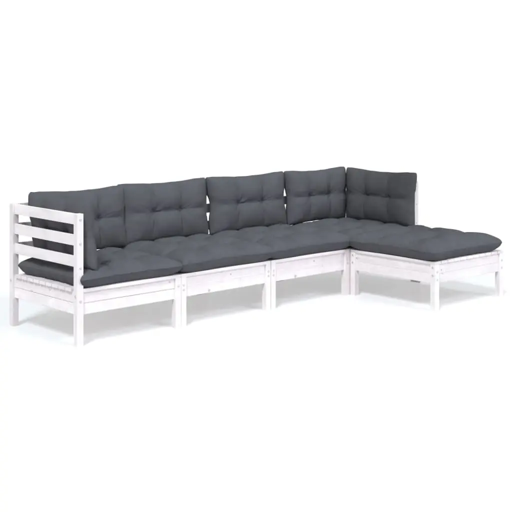 5 Piece Garden Lounge Set with Cushions White Pinewood 3096359 - Furniture