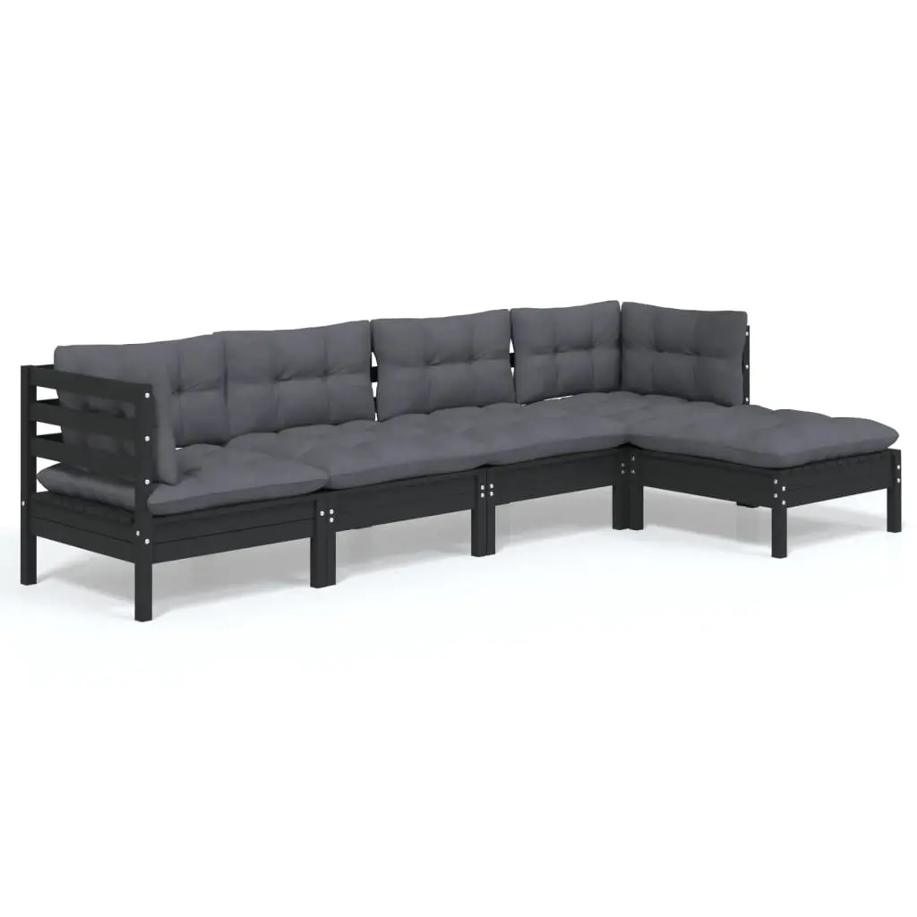 5 Piece Garden Lounge Set with Cushions Black Pinewood 3096362 - Furniture