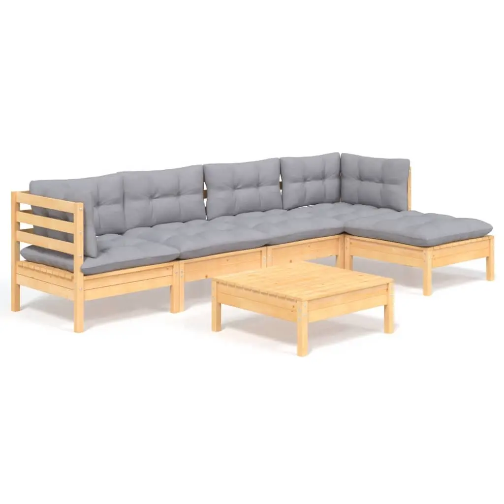 6 Piece Garden Lounge Set with Grey Cushions Pinewood 3096363 - Furniture