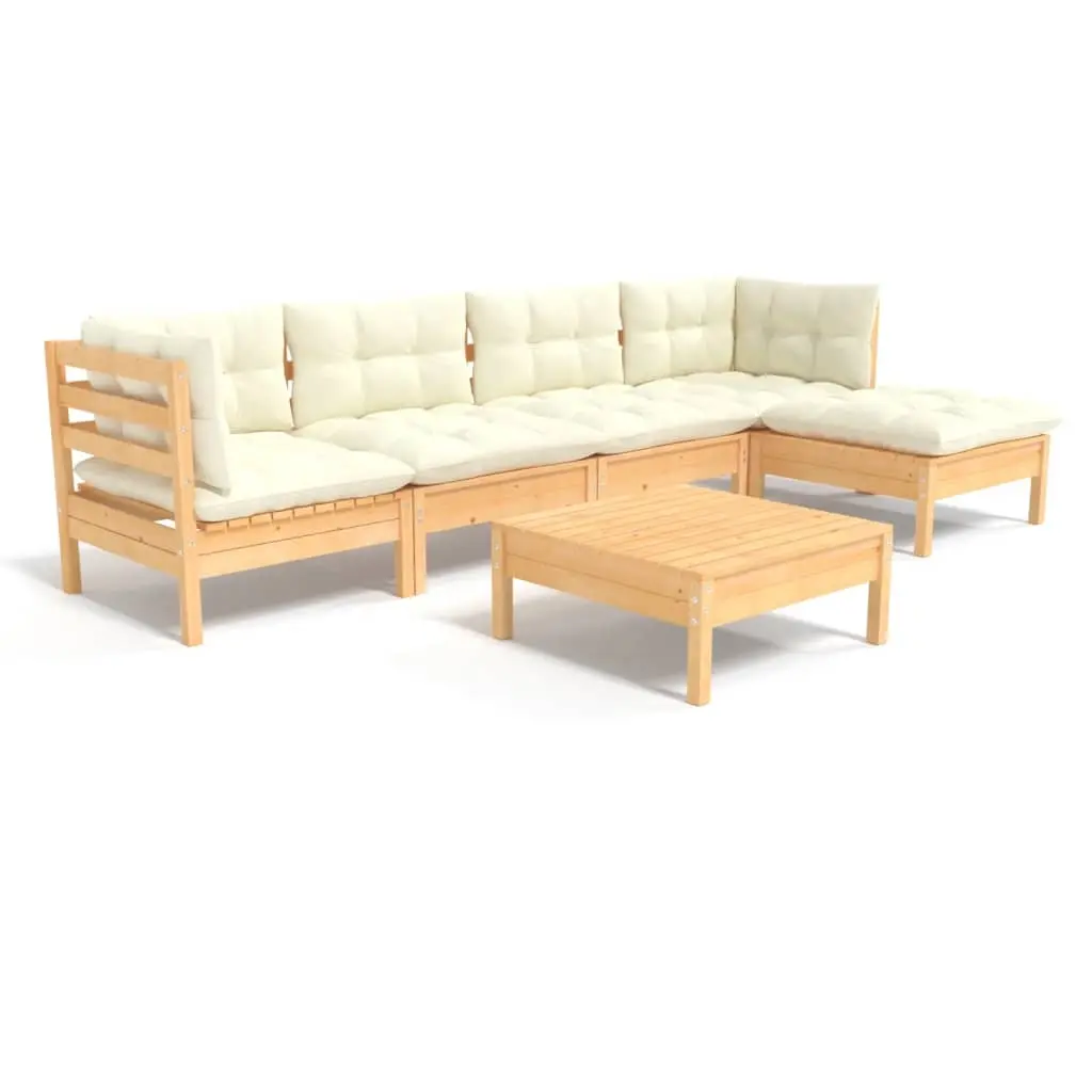 6 Piece Garden Lounge Set with Cream Cushions Pinewood 3096364 - Furniture