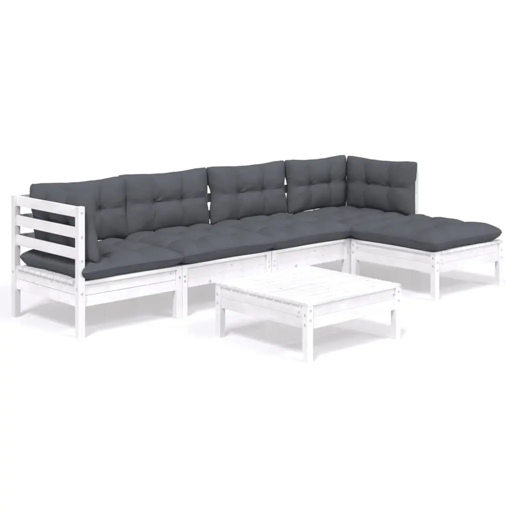 6 Piece Garden Lounge Set with Cushions White Pinewood 3096365 - Furniture