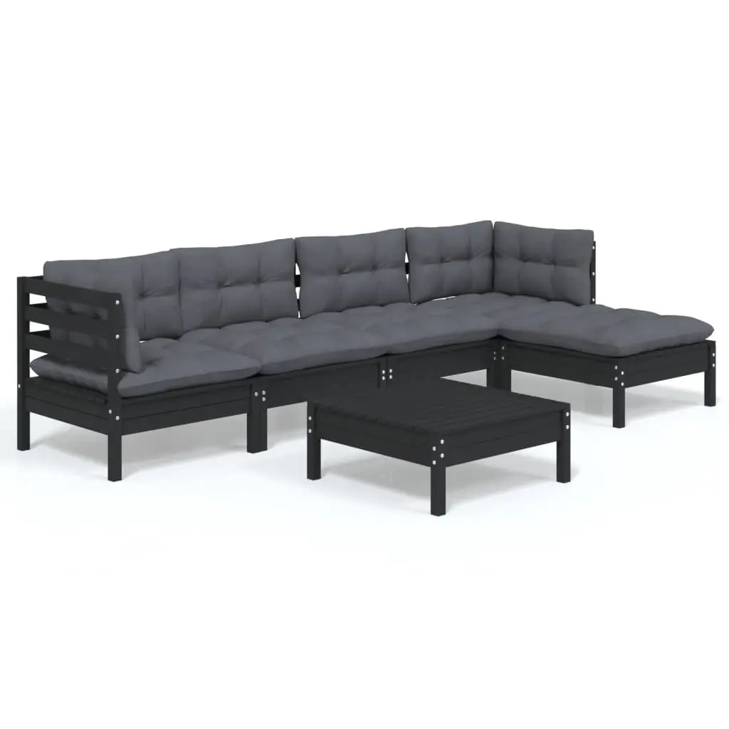 6 Piece Garden Lounge Set with Cushions Black Pinewood 3096368 - Furniture