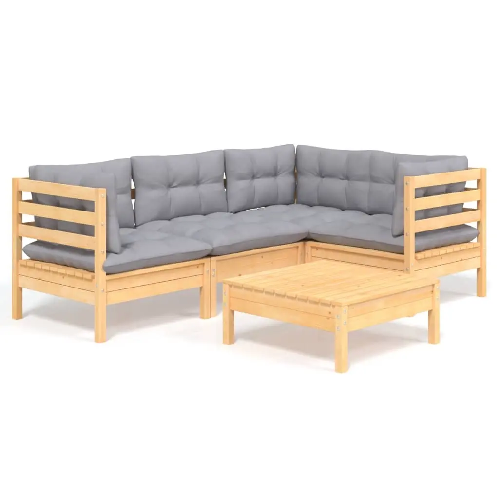 5 Piece Garden Lounge Set with Grey Cushions Pinewood 3096375 - Furniture
