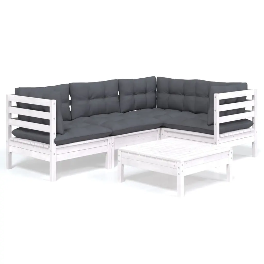 5 Piece Garden Lounge Set with Cushions White Pinewood 3096377 - Furniture