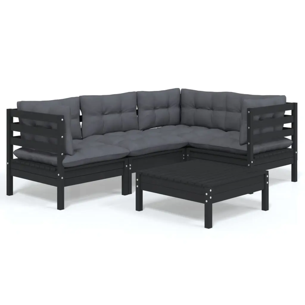 5 Piece Garden Lounge Set with Cushions Black Pinewood 3096380 - Furniture