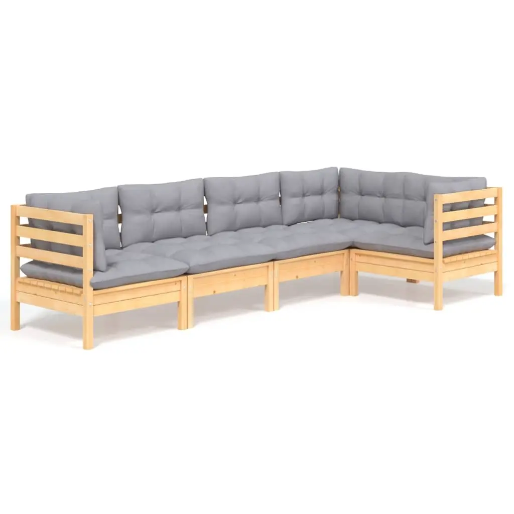 5 Piece Garden Lounge Set with Grey Cushions Pinewood 3096381 - Furniture
