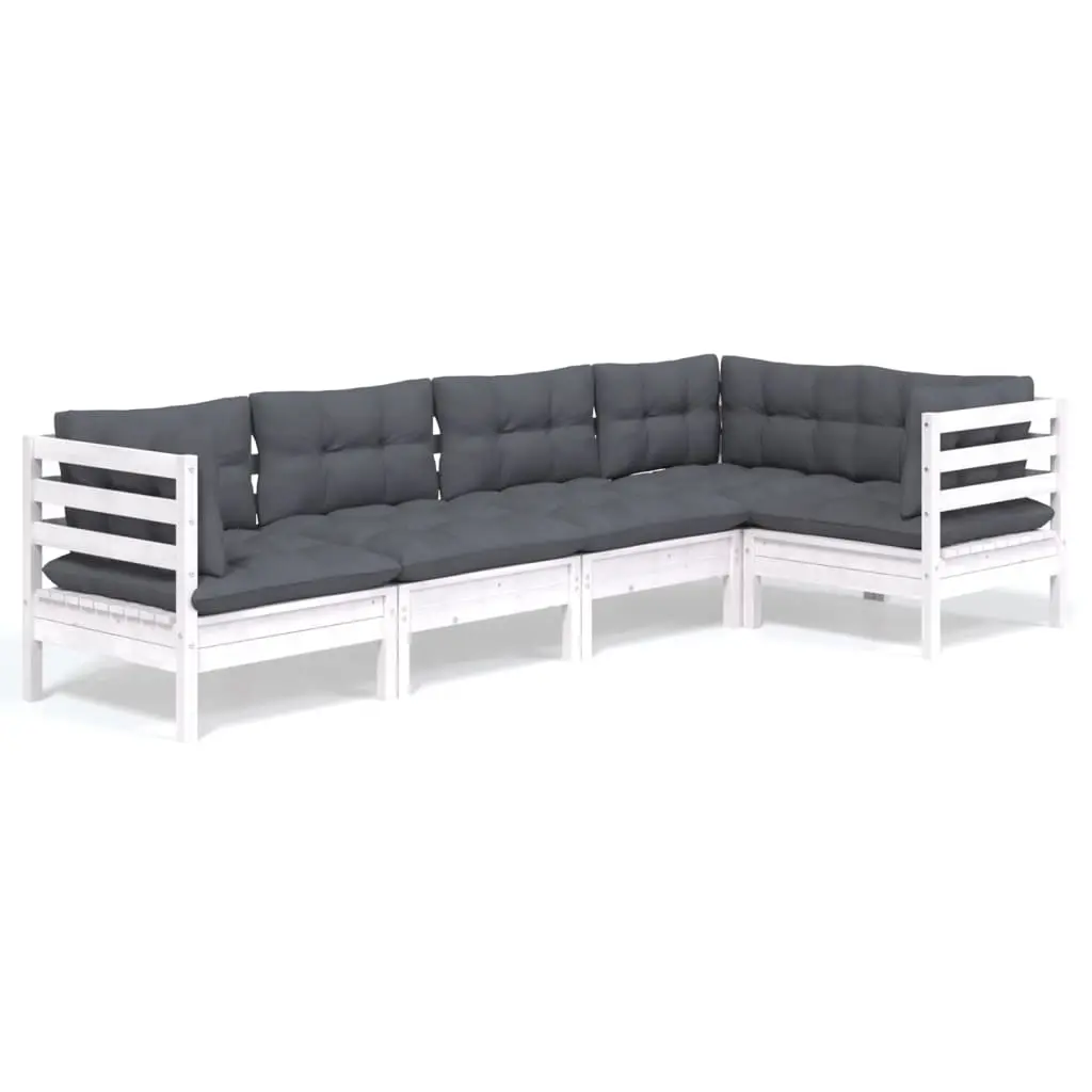 5 Piece Garden Lounge Set with Cushions White Pinewood 3096383 - Furniture