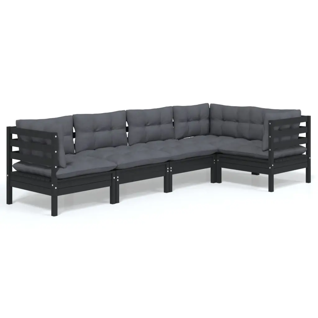 5 Piece Garden Lounge Set with Cushions Black Pinewood 3096386 - Furniture