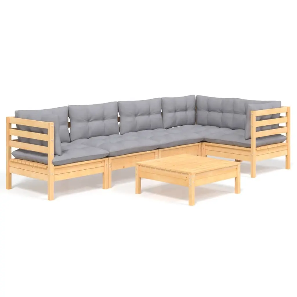 6 Piece Garden Lounge Set with Grey Cushions Pinewood 3096387 - Furniture