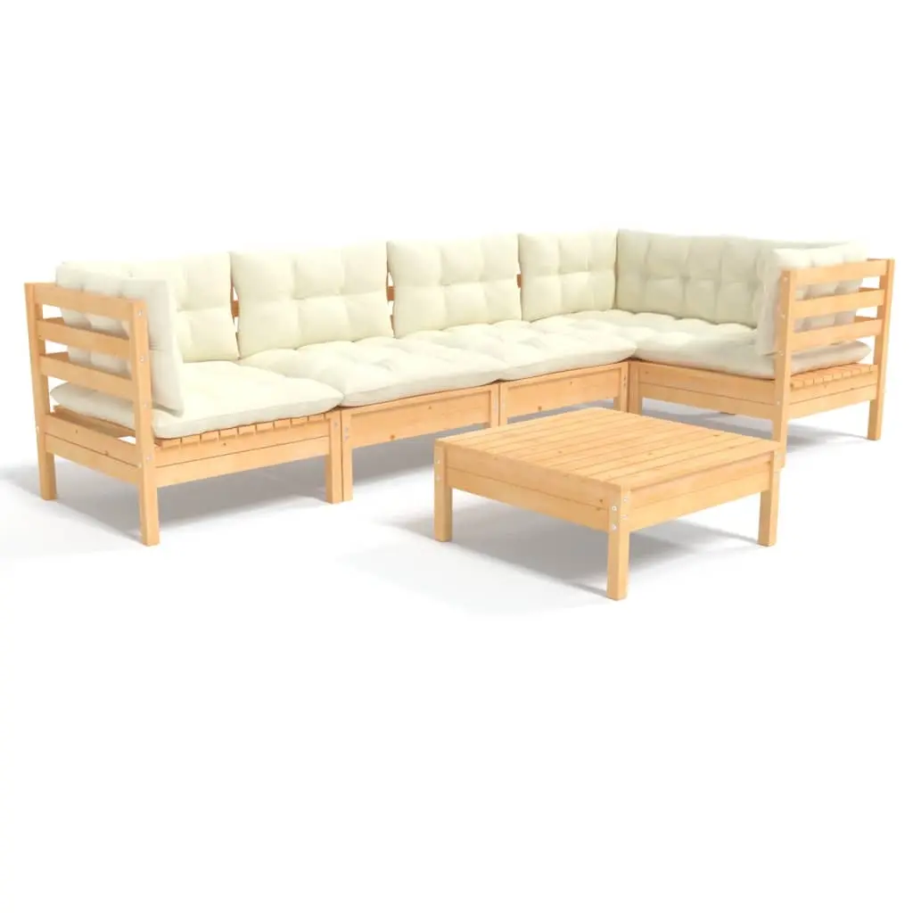 6 Piece Garden Lounge Set with Cream Cushions Pinewood 3096388 - Furniture