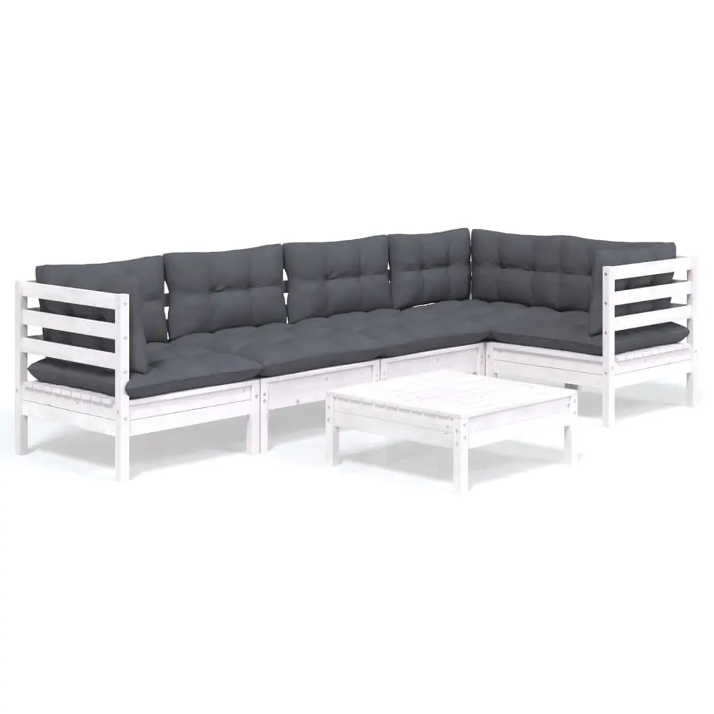 6 Piece Garden Lounge Set with Cushions White Pinewood 3096389 - Furniture