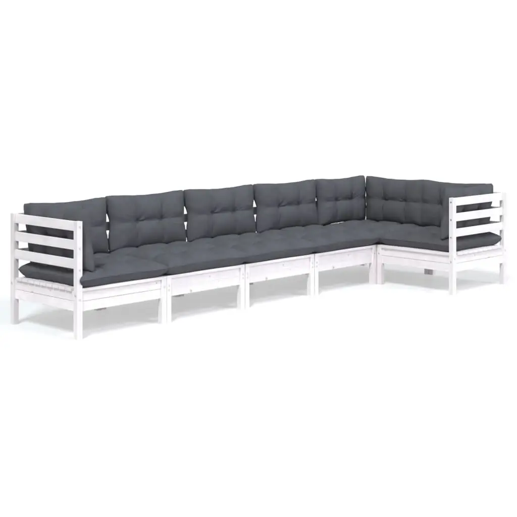 6 Piece Garden Lounge Set with Cushions White Pinewood 3096395 - Furniture