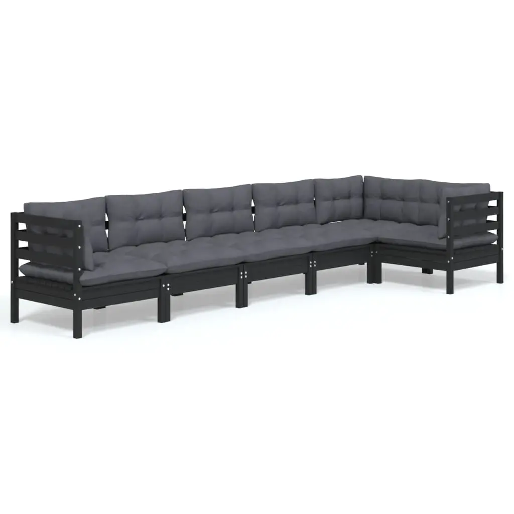 6 Piece Garden Lounge Set with Cushions Black Pinewood 3096398 - Furniture