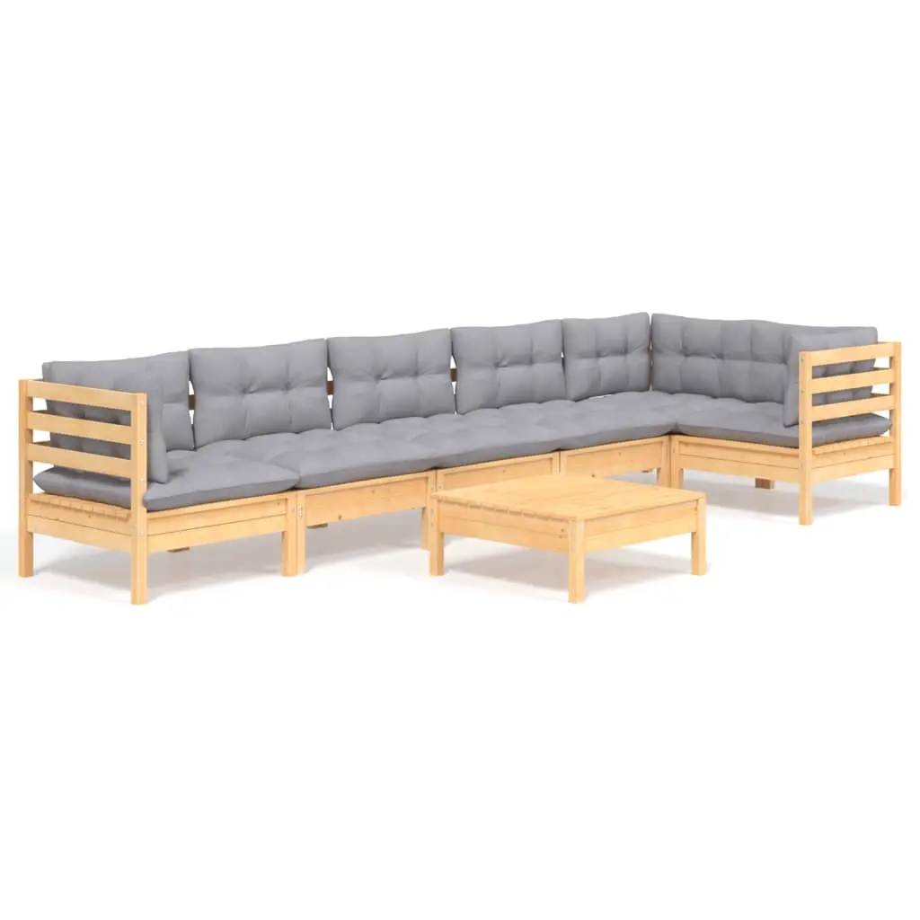 7 Piece Garden Lounge Set with Grey Cushions Pinewood 3096399 - Furniture