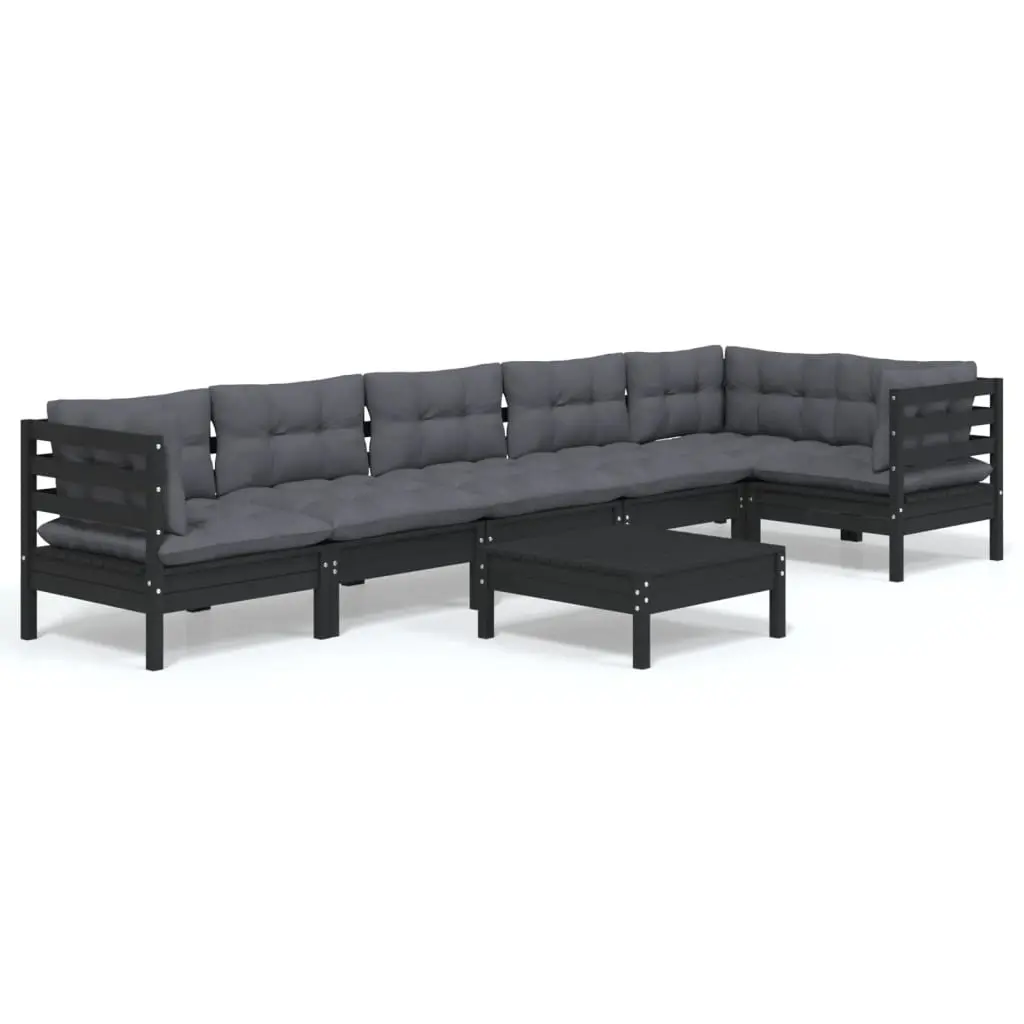 7 Piece Garden Lounge Set with Cushions Black Pinewood 3096404 - Furniture
