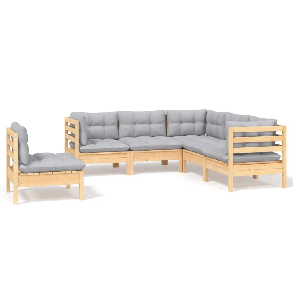 5 Piece Garden Lounge Set with Grey Cushions Pinewood 3096405 - Furniture