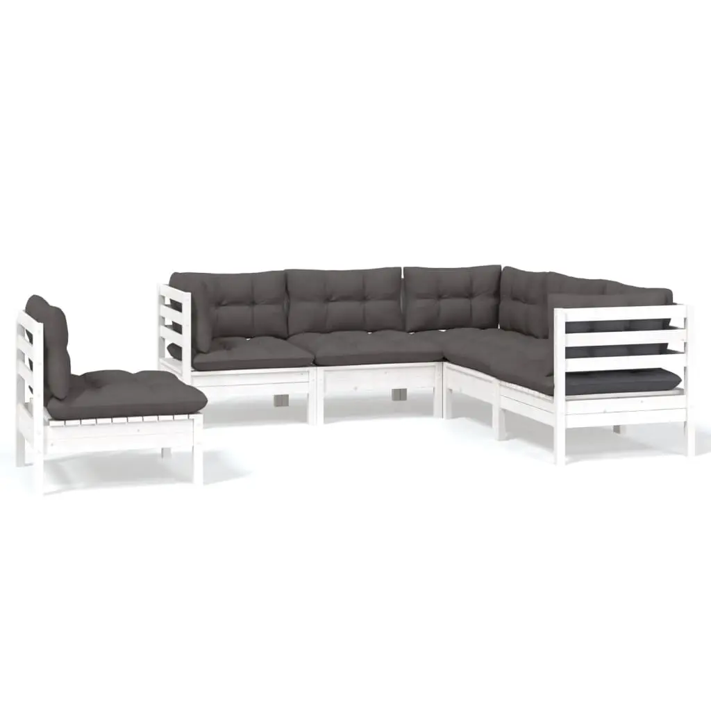 5 Piece Garden Lounge Set with Cushions White Pinewood 3096407 - Furniture