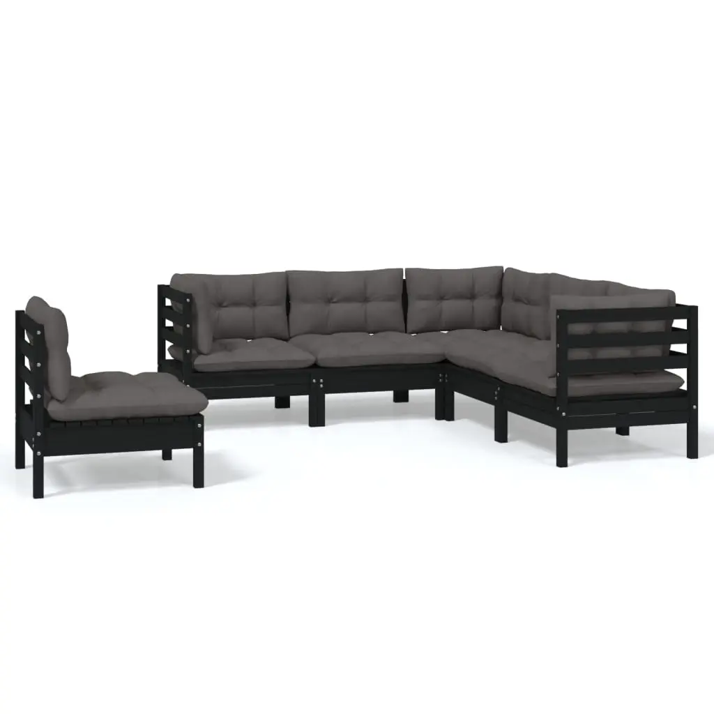 5 Piece Garden Lounge Set with Cushions Black Pinewood 3096410 - Furniture
