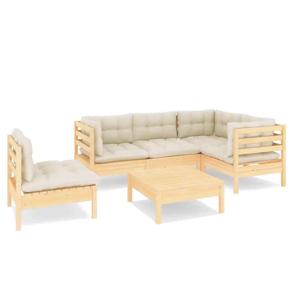 6 Piece Garden Lounge Set with Cream Cushions Pinewood 3096412 - Furniture