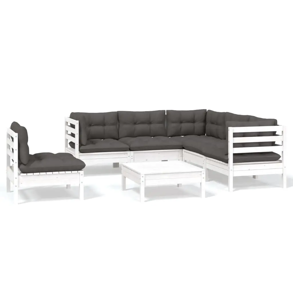 6 Piece Garden Lounge Set with Cushions White Pinewood 3096413 - Furniture