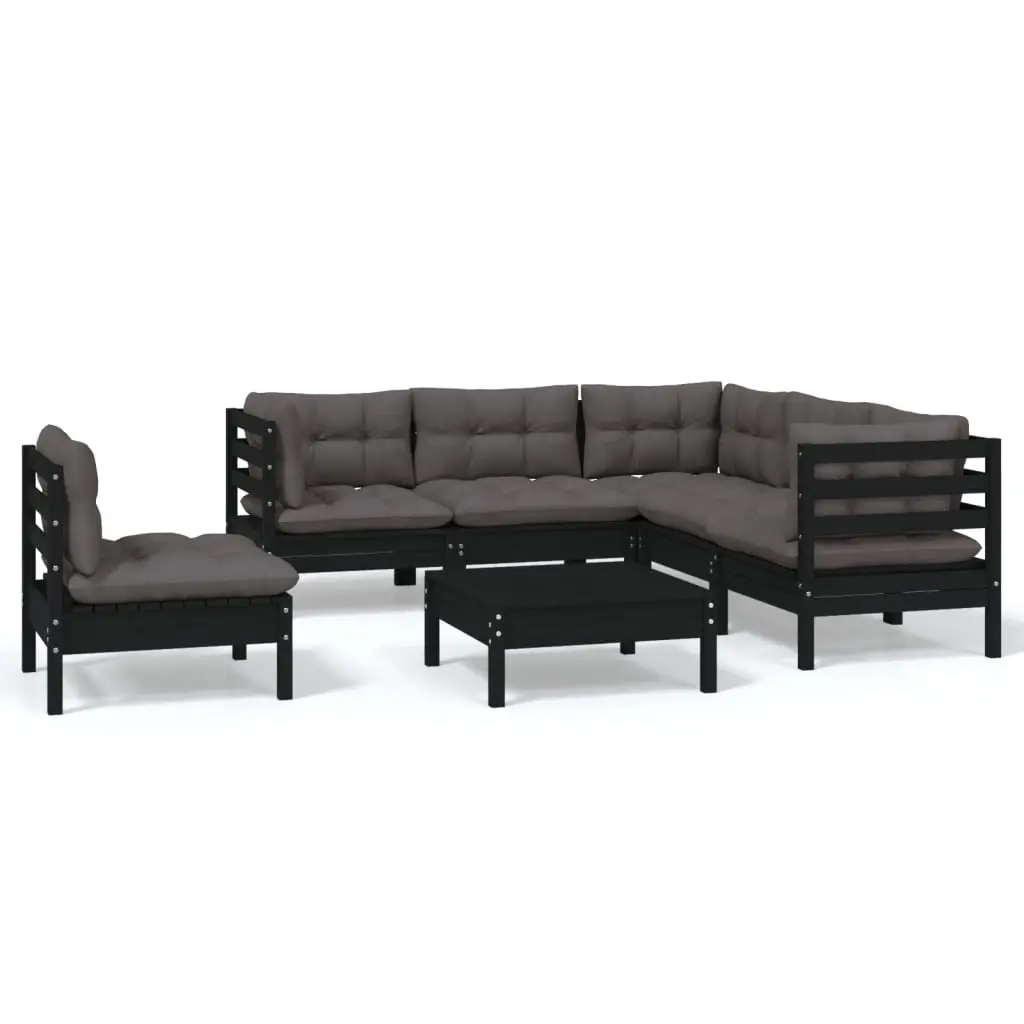 6 Piece Garden Lounge Set with Cushions Black Pinewood 3096416 - Furniture