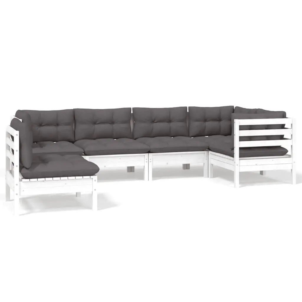6 Piece Garden Lounge Set with Cushions White Pinewood 3096419 - Furniture