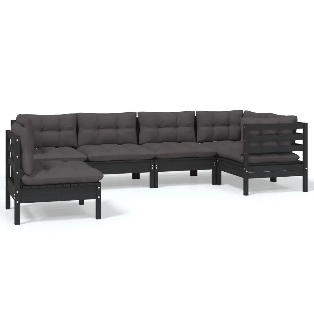 6 Piece Garden Lounge Set with Cushions Black Pinewood 3096422 - Furniture