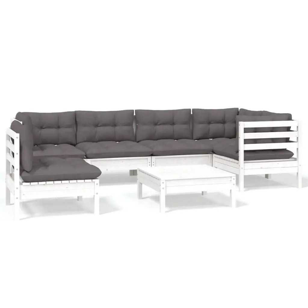 7 Piece Garden Lounge Set with Cushions White Pinewood 3096425 - Furniture