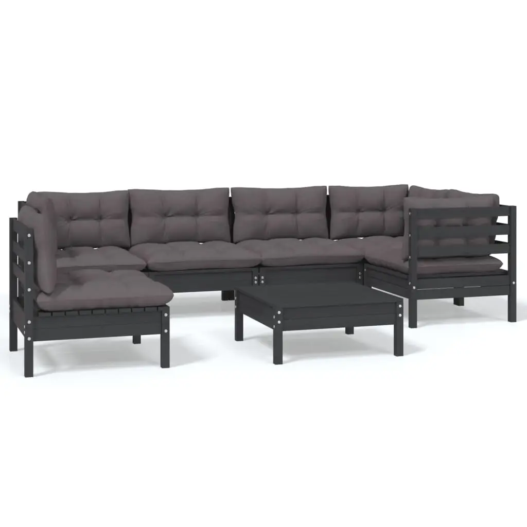 7 Piece Garden Lounge Set with Cushions Black Pinewood 3096428 - Furniture