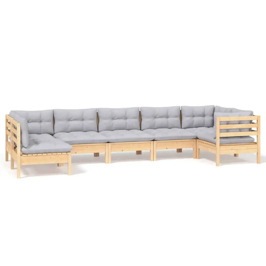 7 Piece Garden Lounge Set with Grey Cushions Pinewood 3096429 - Furniture