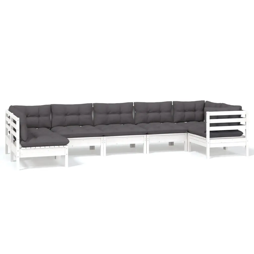 7 Piece Garden Lounge Set with Cushions White Pinewood 3096431 - Furniture