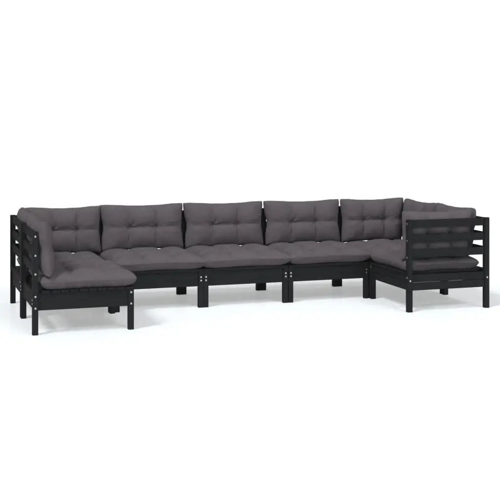 7 Piece Garden Lounge Set with Cushions Black Pinewood 3096434 - Furniture