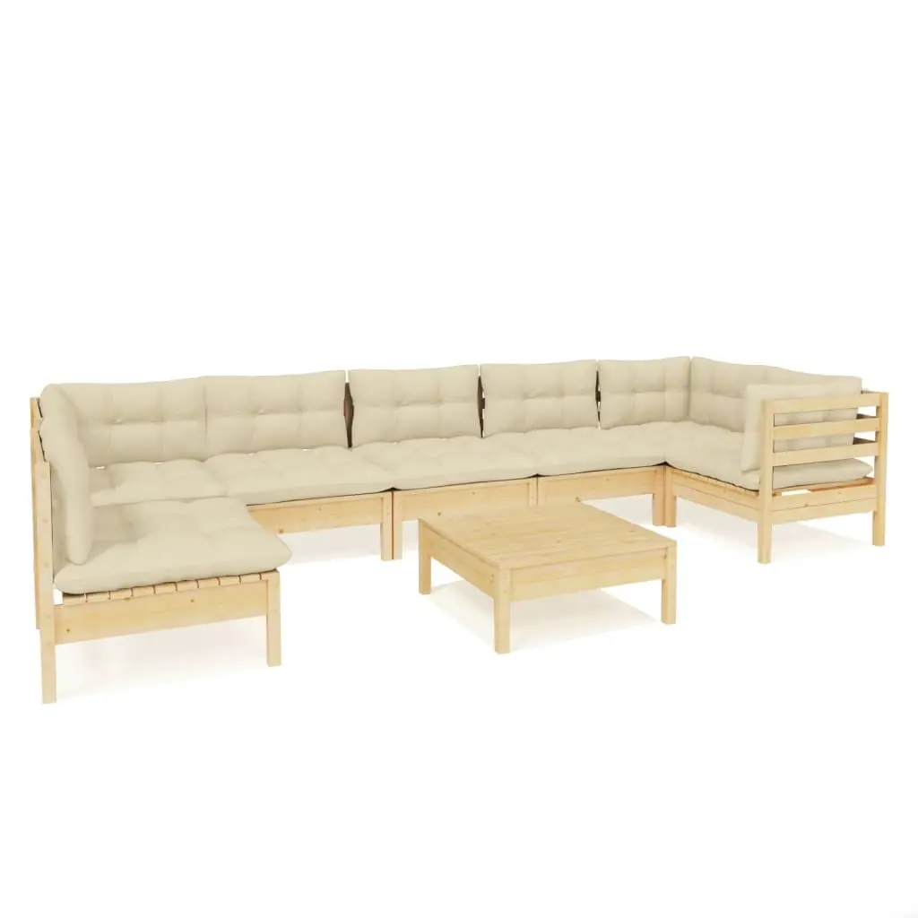 8 Piece Garden Lounge Set with Cream Cushions Pinewood 3096436 - Furniture