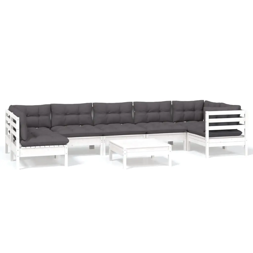 8 Piece Garden Lounge Set with Cushions White Pinewood 3096437 - Furniture
