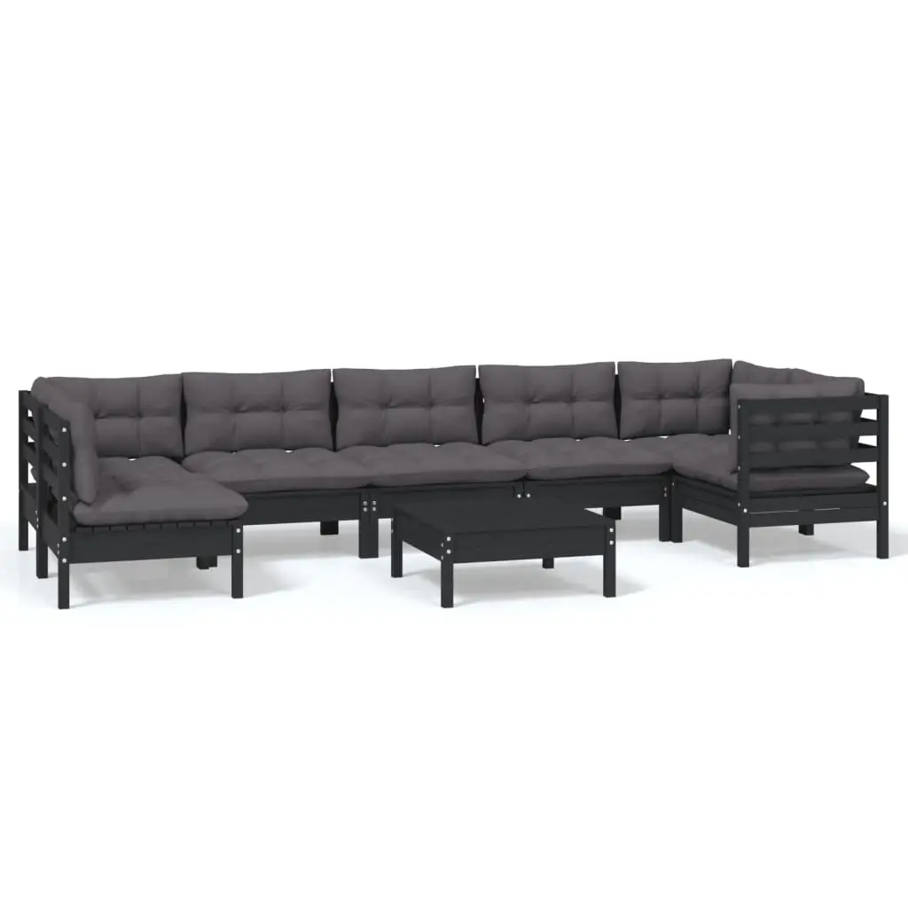 8 Piece Garden Lounge Set with Cushions Black Pinewood 3096440 - Furniture