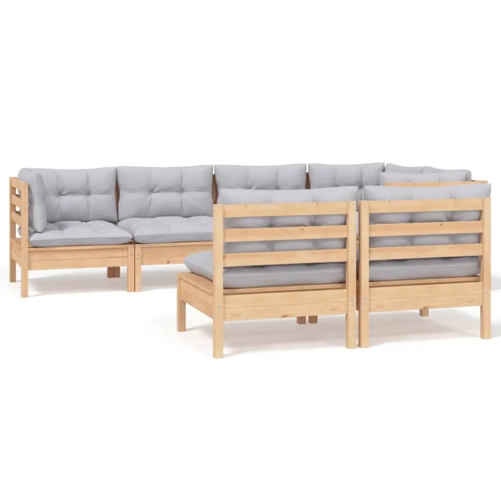 7 Piece Garden Lounge Set with Grey Cushions Solid Pinewood 3096441 - Furniture