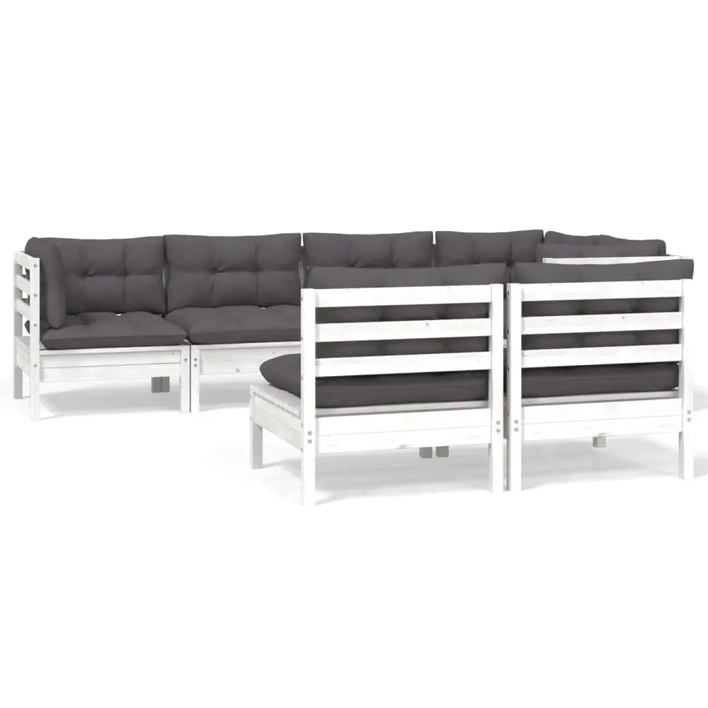 7 Piece Garden Lounge Set with Cushions White Solid Pinewood 3096443 - Furniture