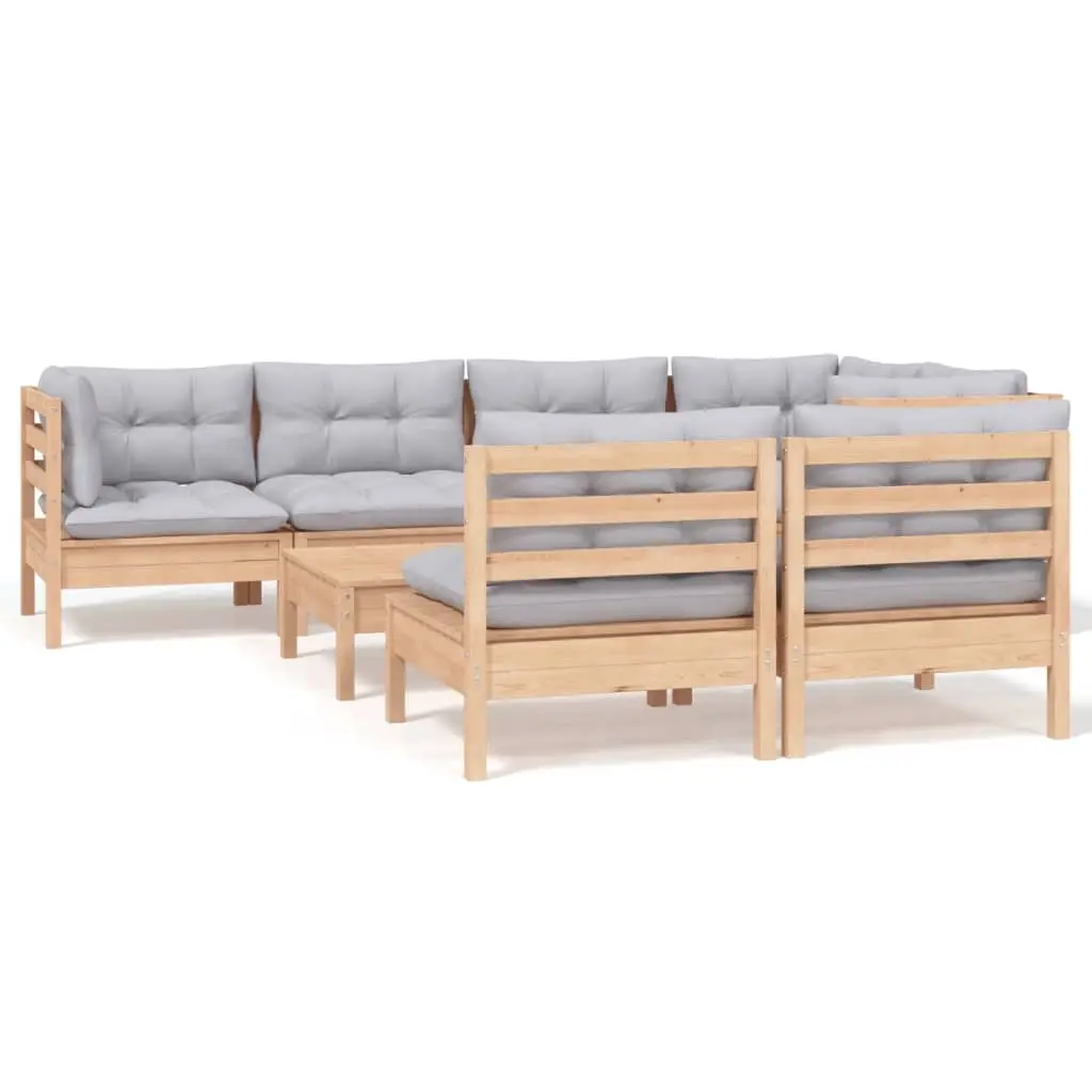 8 Piece Garden Lounge Set with Grey Cushions Solid Pinewood 3096447 - Furniture