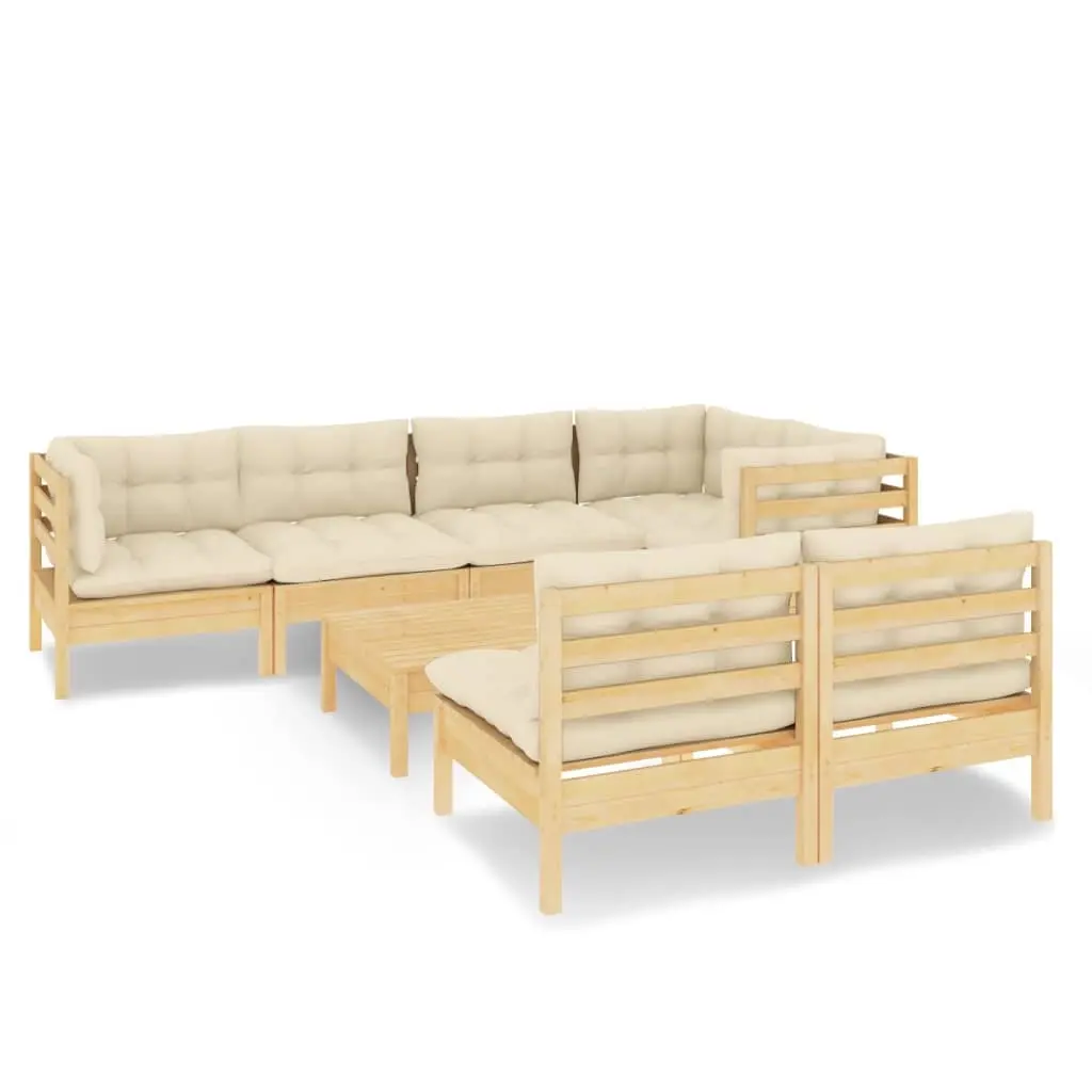 8 Piece Garden Lounge Set with Cream Cushions Solid Pinewood 3096448 - Furniture
