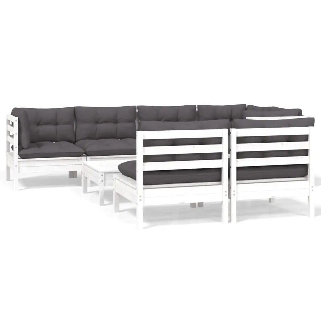 8 Piece Garden Lounge Set with Cushions White Solid Pinewood 3096449 - Furniture