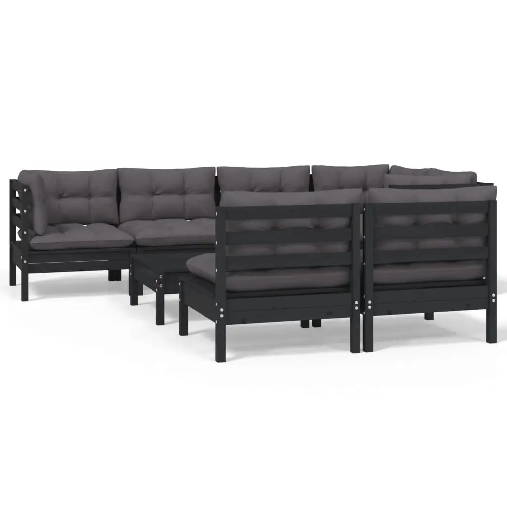 8 Piece Garden Lounge Set with Cushions Black Solid Pinewood 3096452 - Furniture