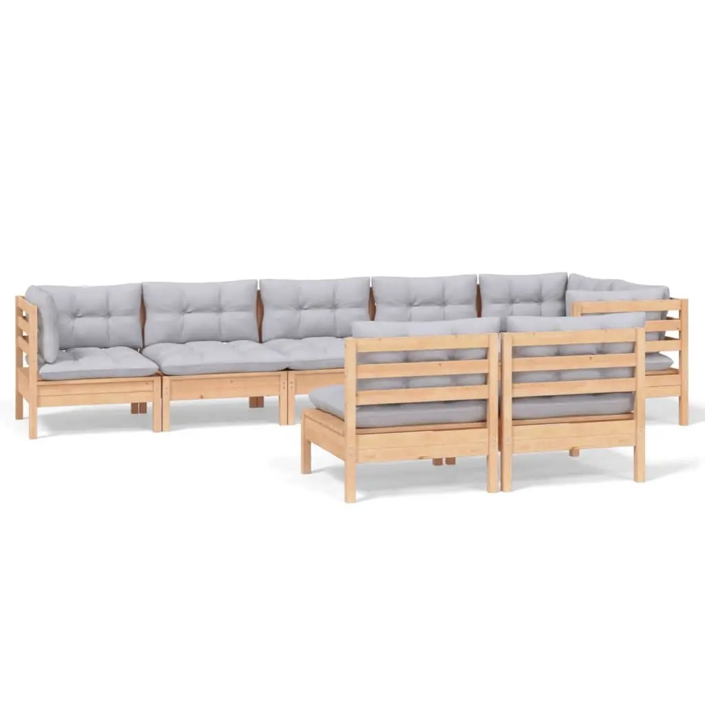 8 Piece Garden Lounge Set with Grey Cushions Solid Pinewood 3096453 - Furniture