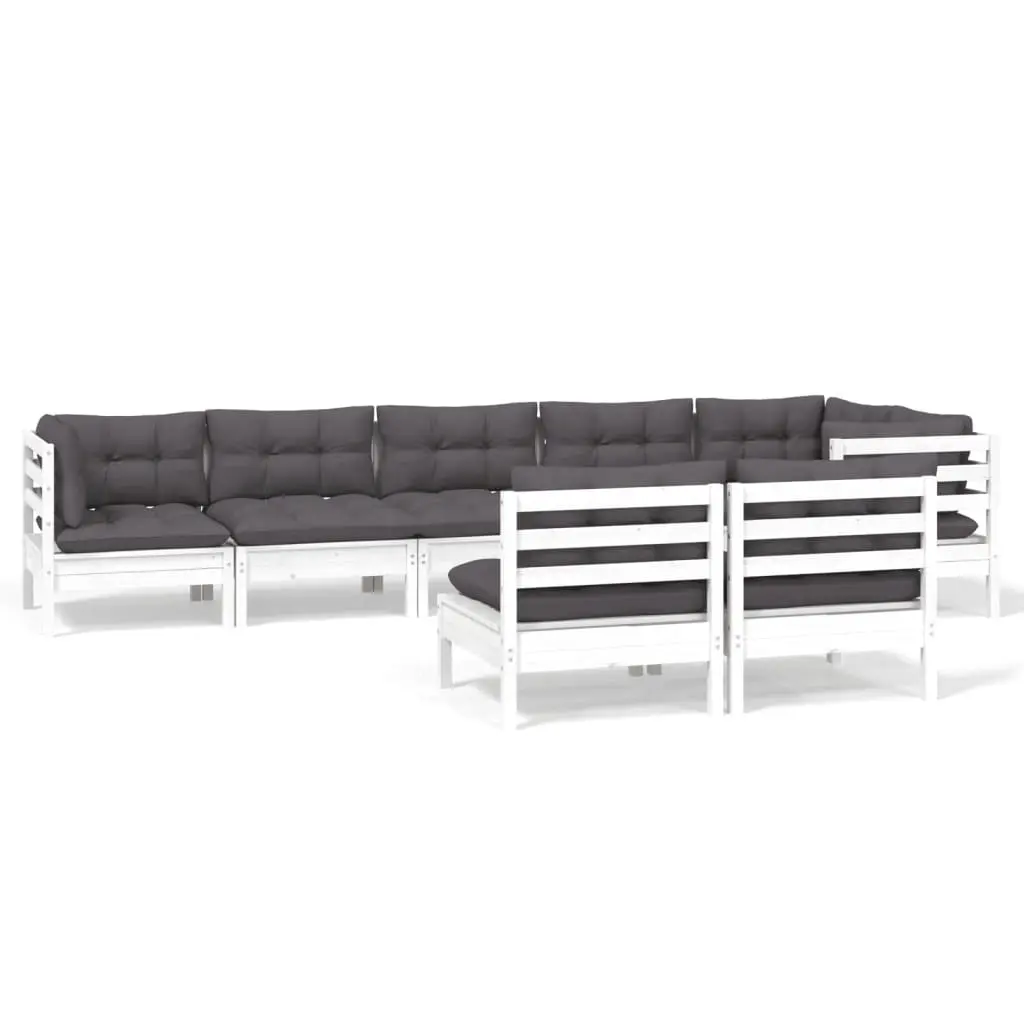 8 Piece Garden Lounge Set with Cushions White Solid Pinewood 3096455 - Furniture