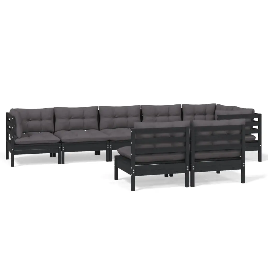 8 Piece Garden Lounge Set with Cushions Black Solid Pinewood 3096458 - Furniture