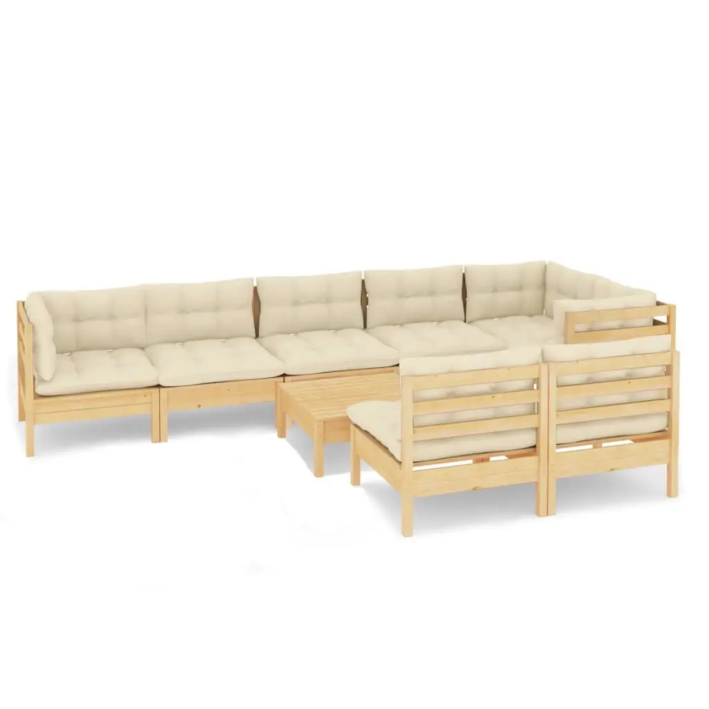 9 Piece Garden Lounge Set with Cream Cushions Solid Pinewood 3096460 - Furniture