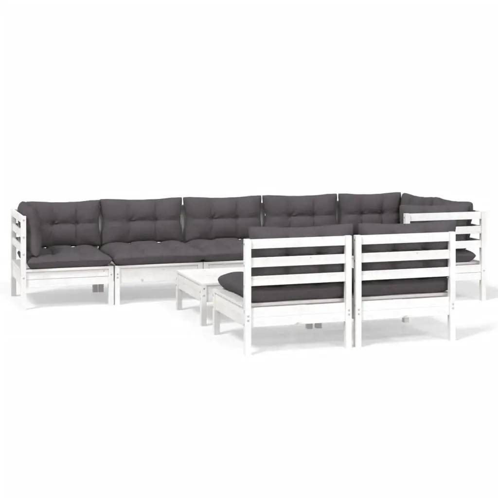 9 Piece Garden Lounge Set with Cushions White Solid Pinewood 3096461 - Furniture