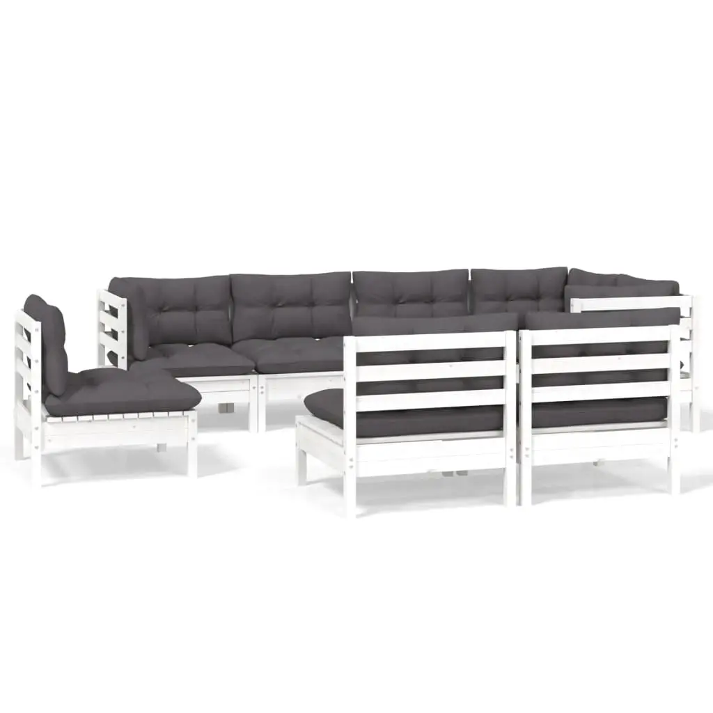 8 Piece Garden Lounge Set with Cushions White Solid Pinewood 3096467 - Furniture