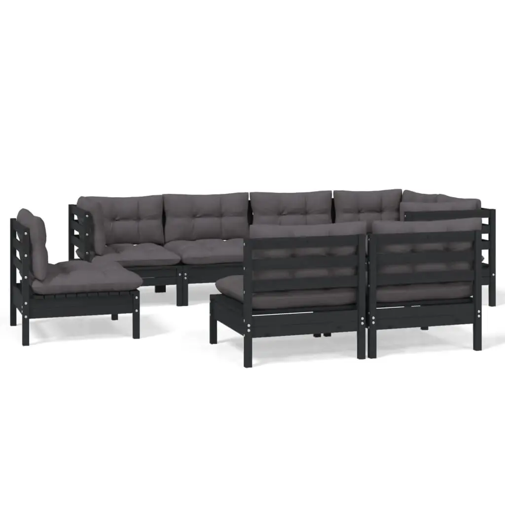 8 Piece Garden Lounge Set with Cushions Black Solid Pinewood 3096470 - Furniture